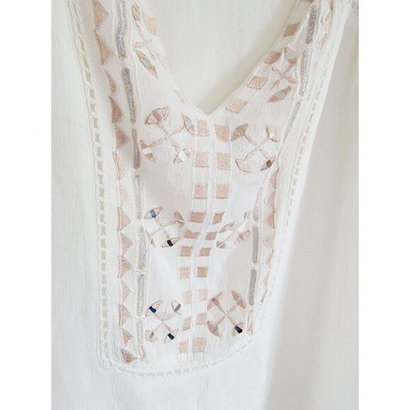 Chico's S/M Embroidered Poncho Top Boho Flowy Cream Size 8-10 Beaded - Picture 5 of 10